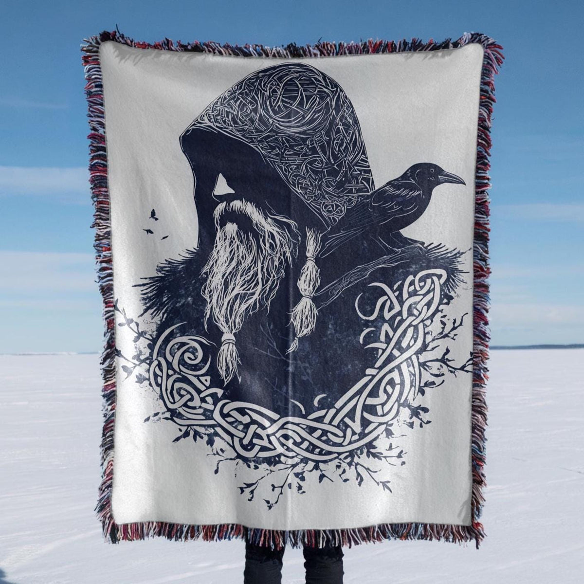 Viking Odin Blanket - Dark Fantasy Odin Woven Blanket, Norse God Viking Wall Art, Gothic Man Cave