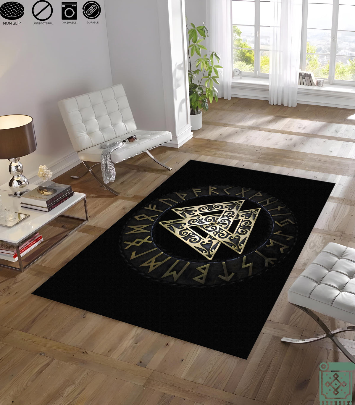 Viking Valknut Rug - Viking Decor Area Rug, Valknut Norse Pagan Rug, Scandinavian Design Carpet