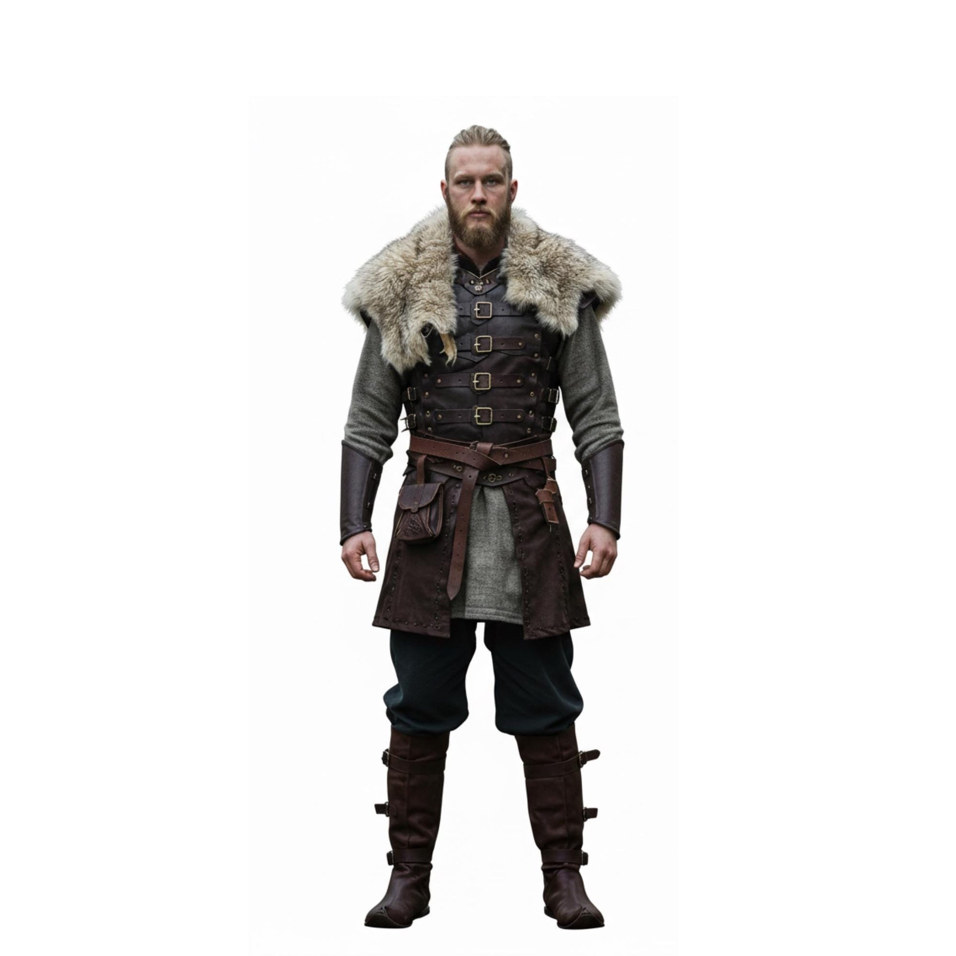 Viking Jacket - Medieval Viking Leather Coat, Fur Collar, Norse Warrior Jacket, Renaissance Fair