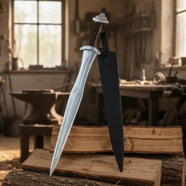 Viking Costume & LARP - 36” Damascus Northmen Sword with Scabbard, Handmade Collectible Medieval