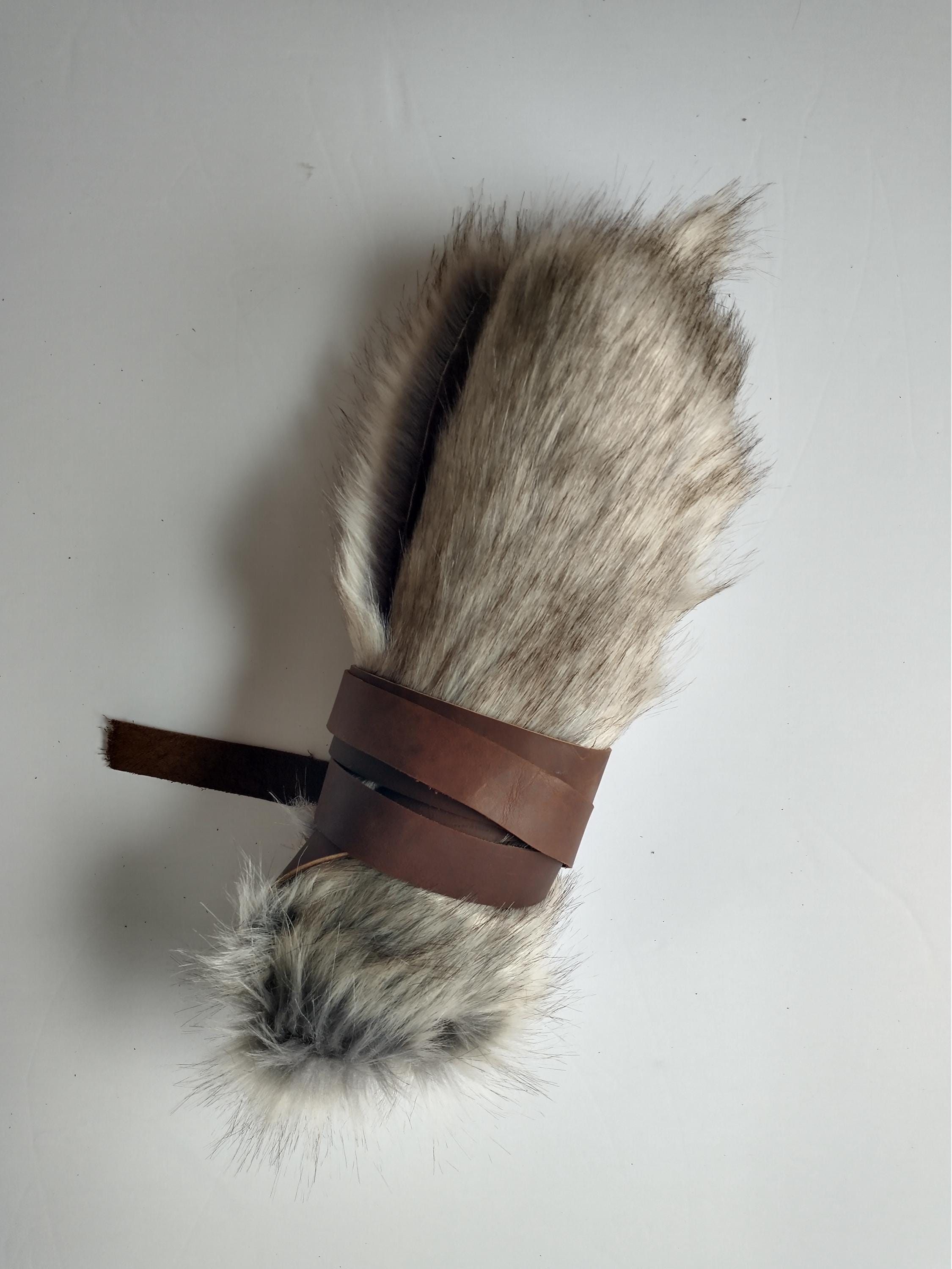 Viking Wolf Jacket - Stonewolf Grey Fur Shoulder Wrap with Leather Chest Straps, Imitation Fur Pelt