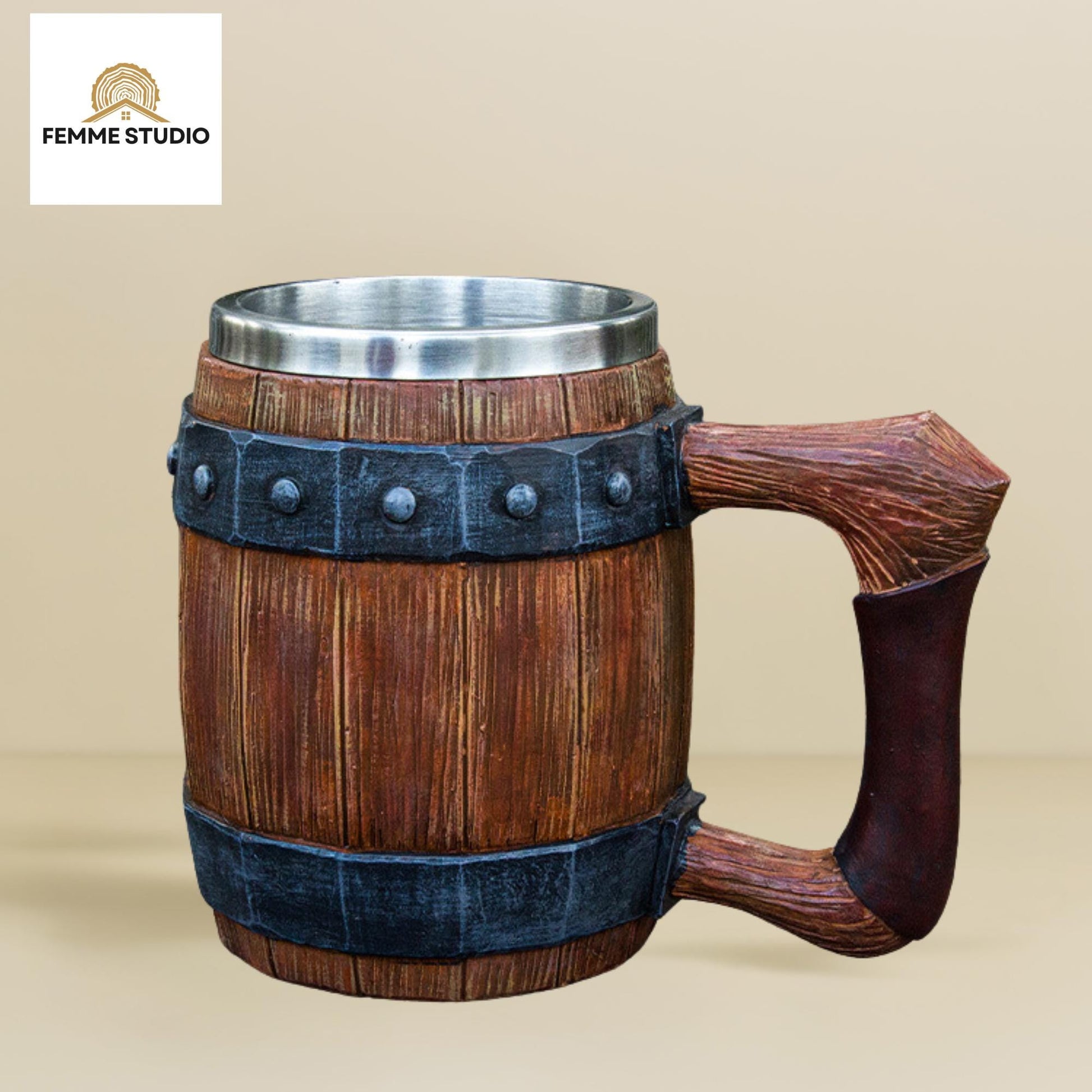 Viking Mug - Handcrafted Wooden Beer Mug: Rustic Viking Tankard with Stainless Steel Lining