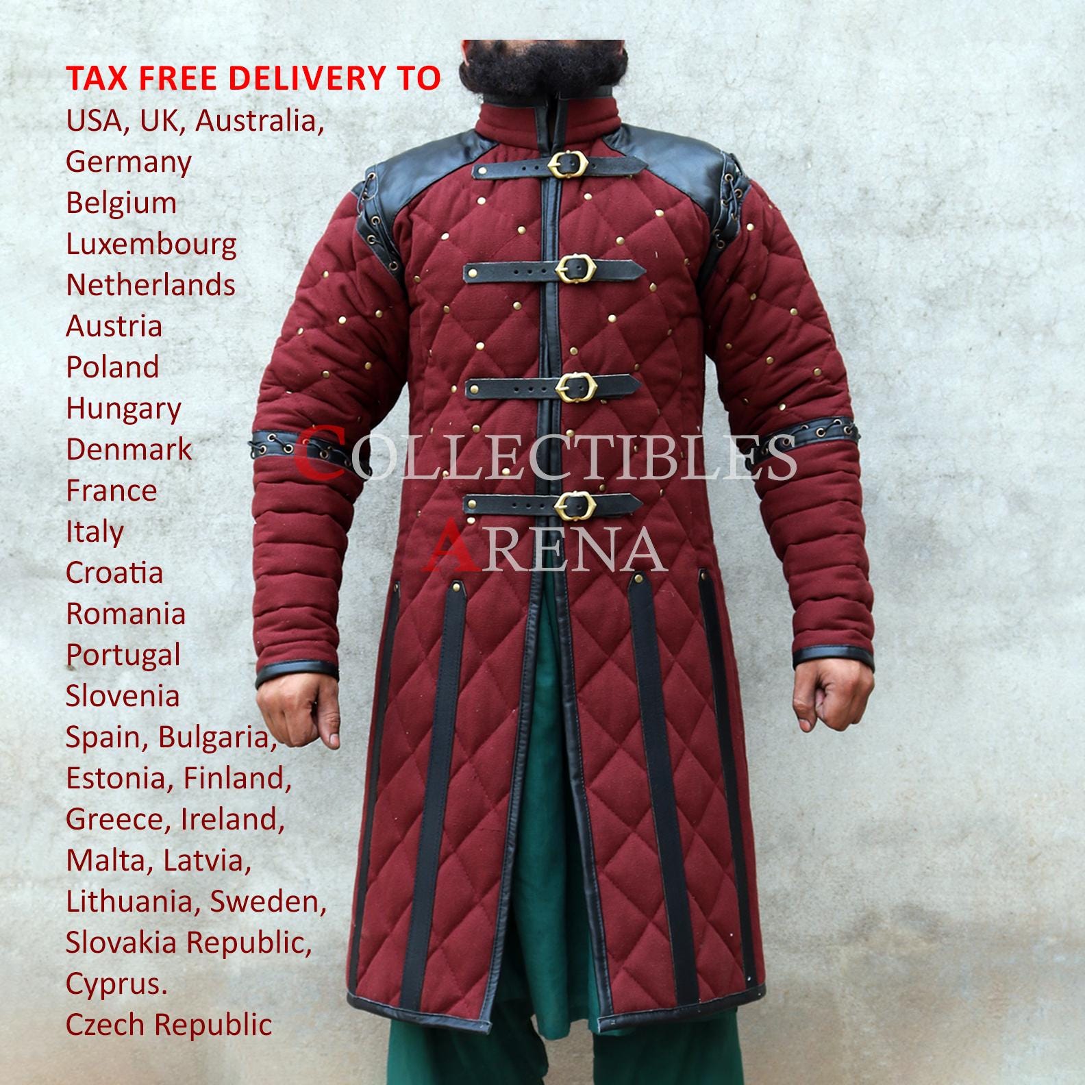 Viking Costume & LARP - Medieval Viking Gambeson with Leather Reinforcement for Ren Faire