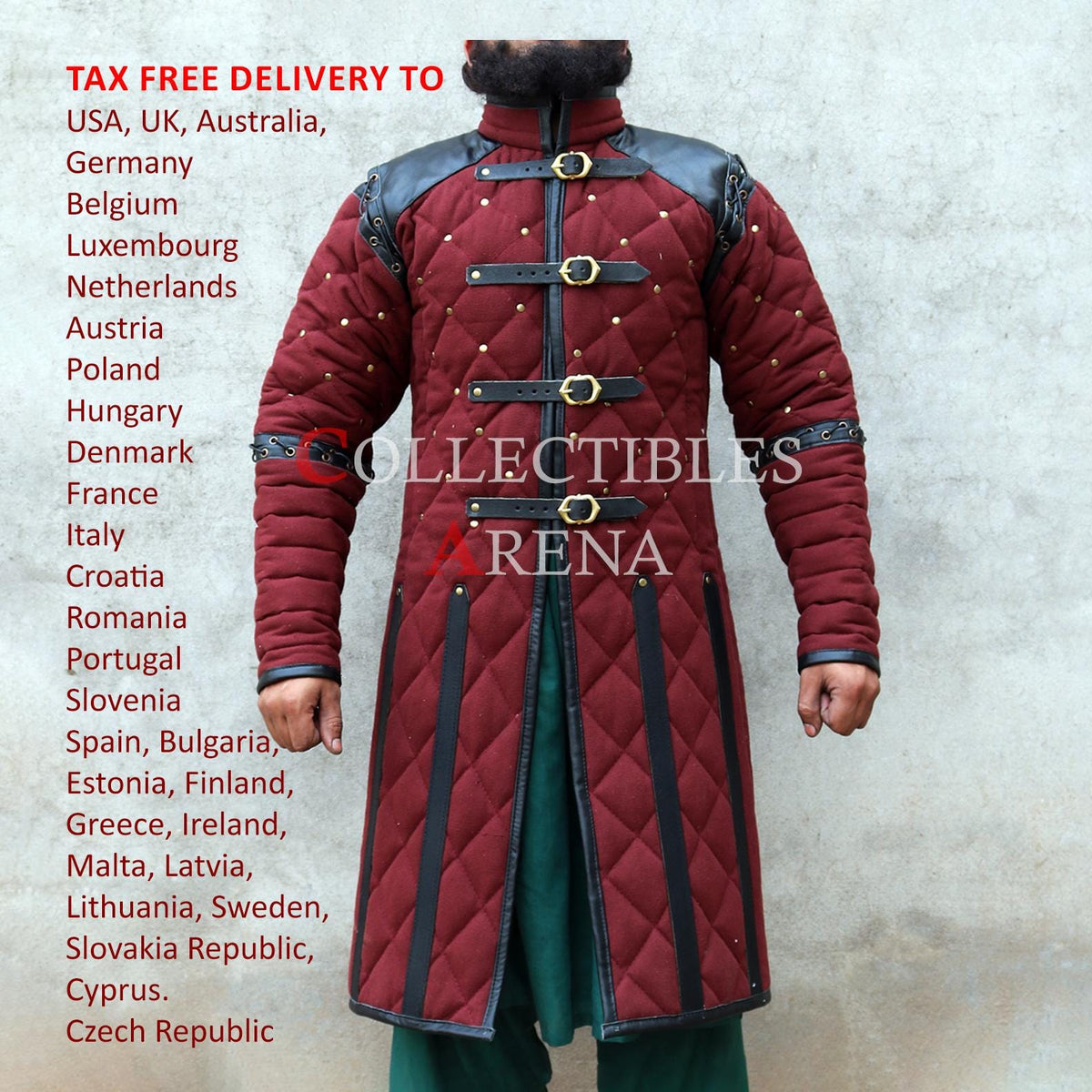 Viking Costume & LARP - Medieval Viking Gambeson with Leather Reinforcement for Ren Faire