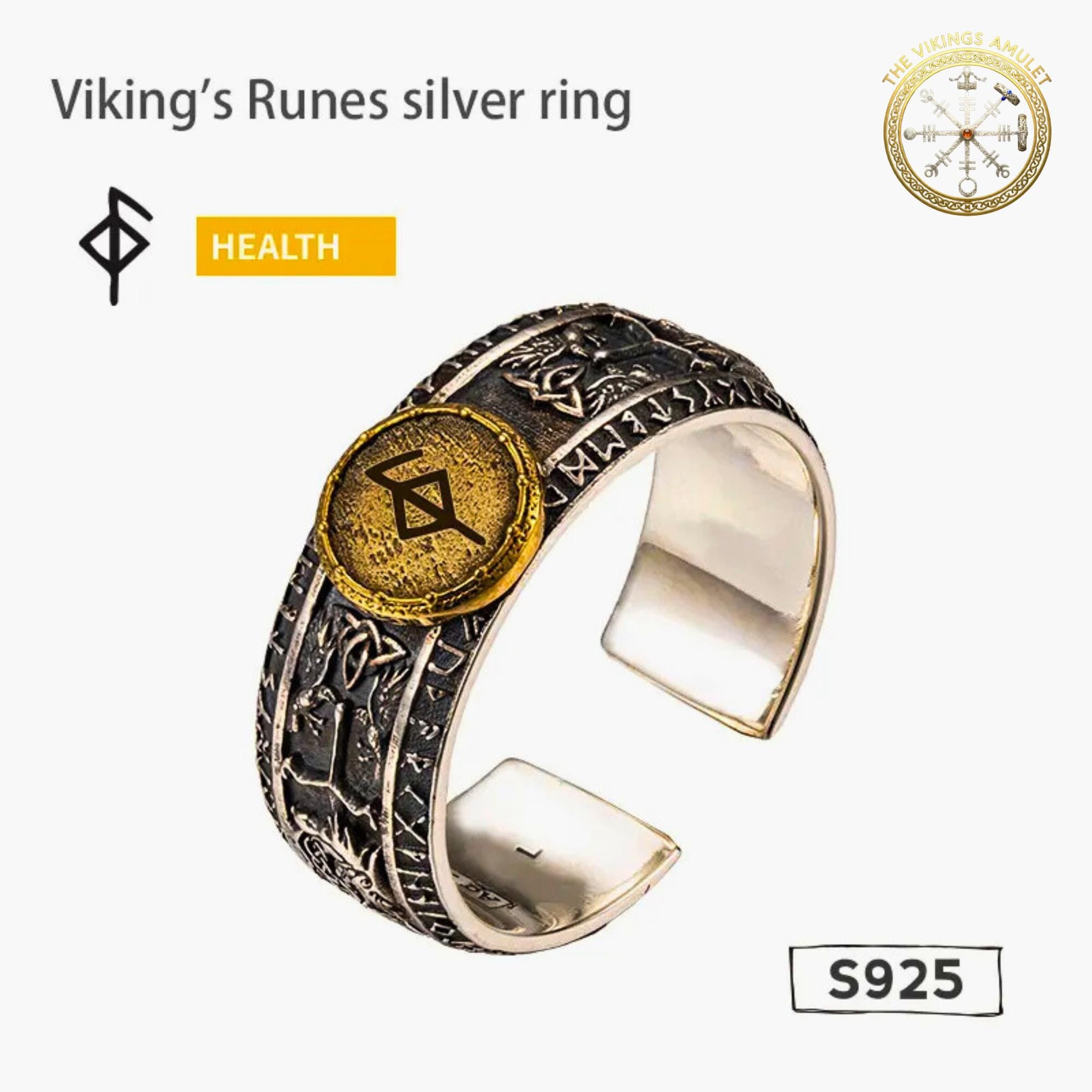 Viking Rune Ring - Viking's Rune Protection Ring, Sterling Silver Dragon of Sword Multi Symbolic