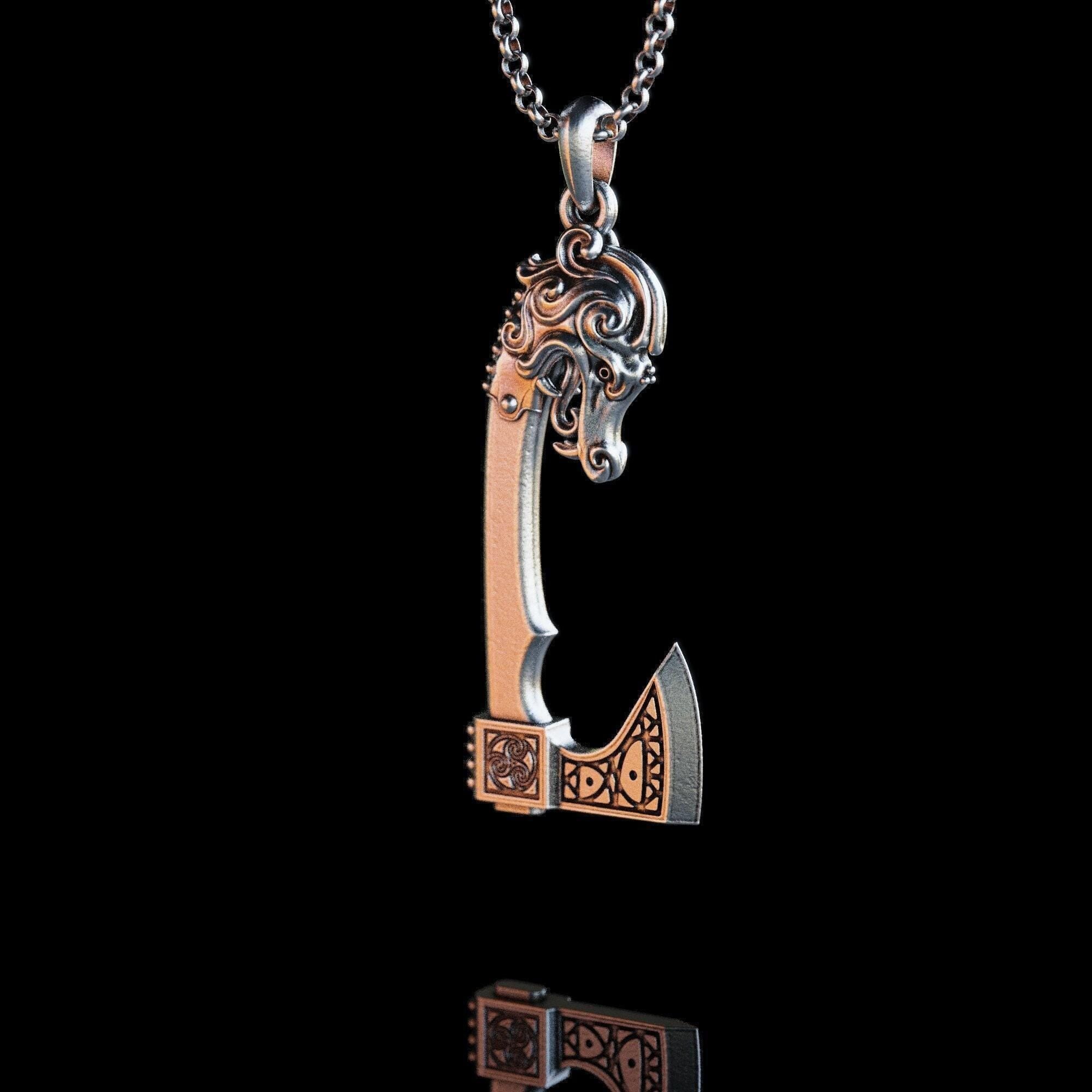 Viking Necklace - Handcrafted Scandinavian War Axe Silver Neckalce, Ancient Viking Battle Axe