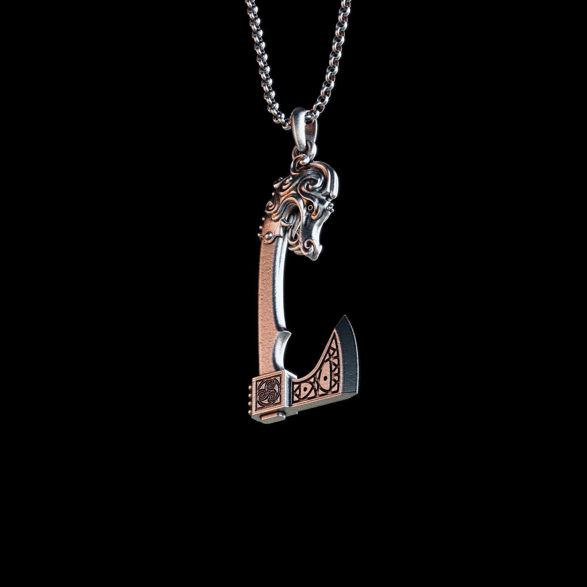 Viking Necklace - Handcrafted Scandinavian War Axe Silver Neckalce, Ancient Viking Battle Axe