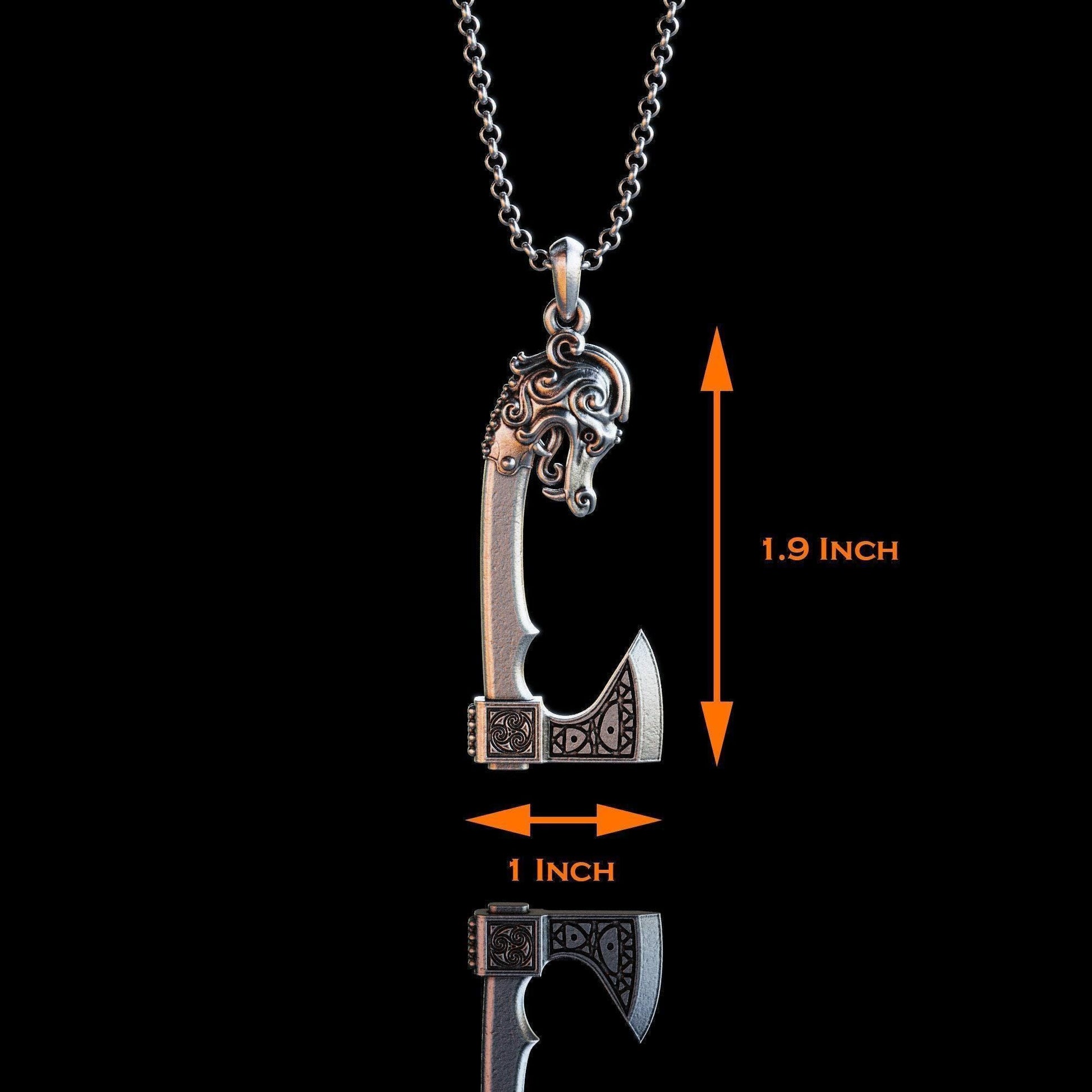 Viking Necklace - Handcrafted Scandinavian War Axe Silver Neckalce, Ancient Viking Battle Axe