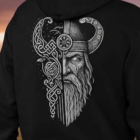 Viking Odin Hoodie - Hugin & Munin Ravens Odin's Viking Organic Hoodie