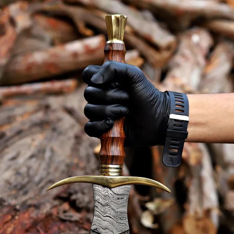 Viking Weapon Replica - Handmade Damascus Steel Celtic Leaf Sword, Viking Medieval Display Sword
