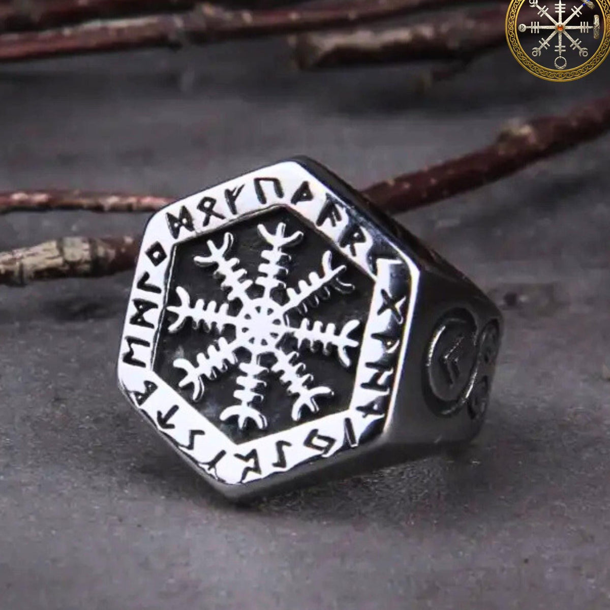 Viking Rune Ring - Viking's Rune Protection Ring, Sterling Silver Dragon of Sword Multi Symbolic