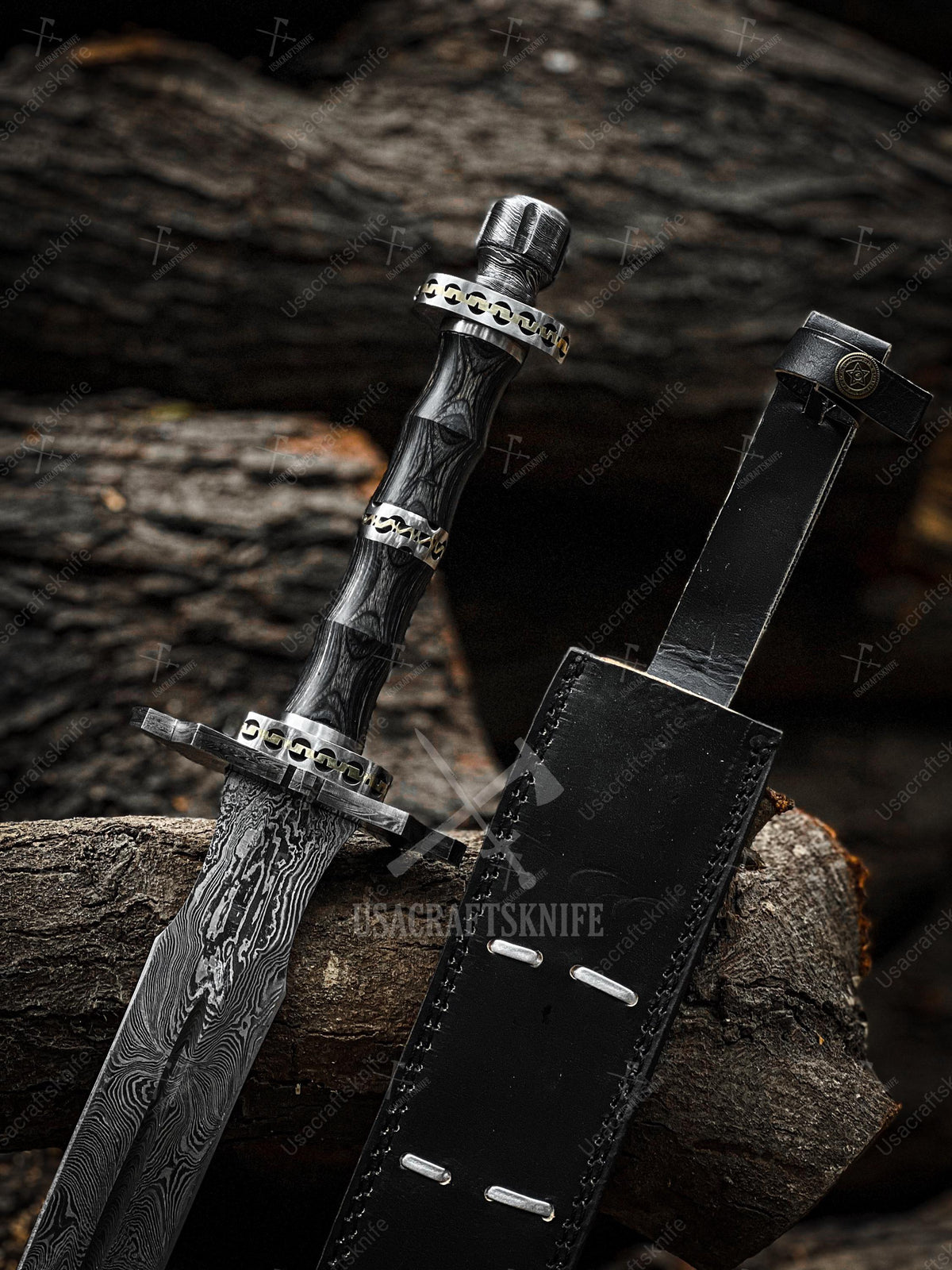 Viking Weapon Replica - Handmade Damascus Steel Celtic Leaf Sword, Viking Medieval Display Sword