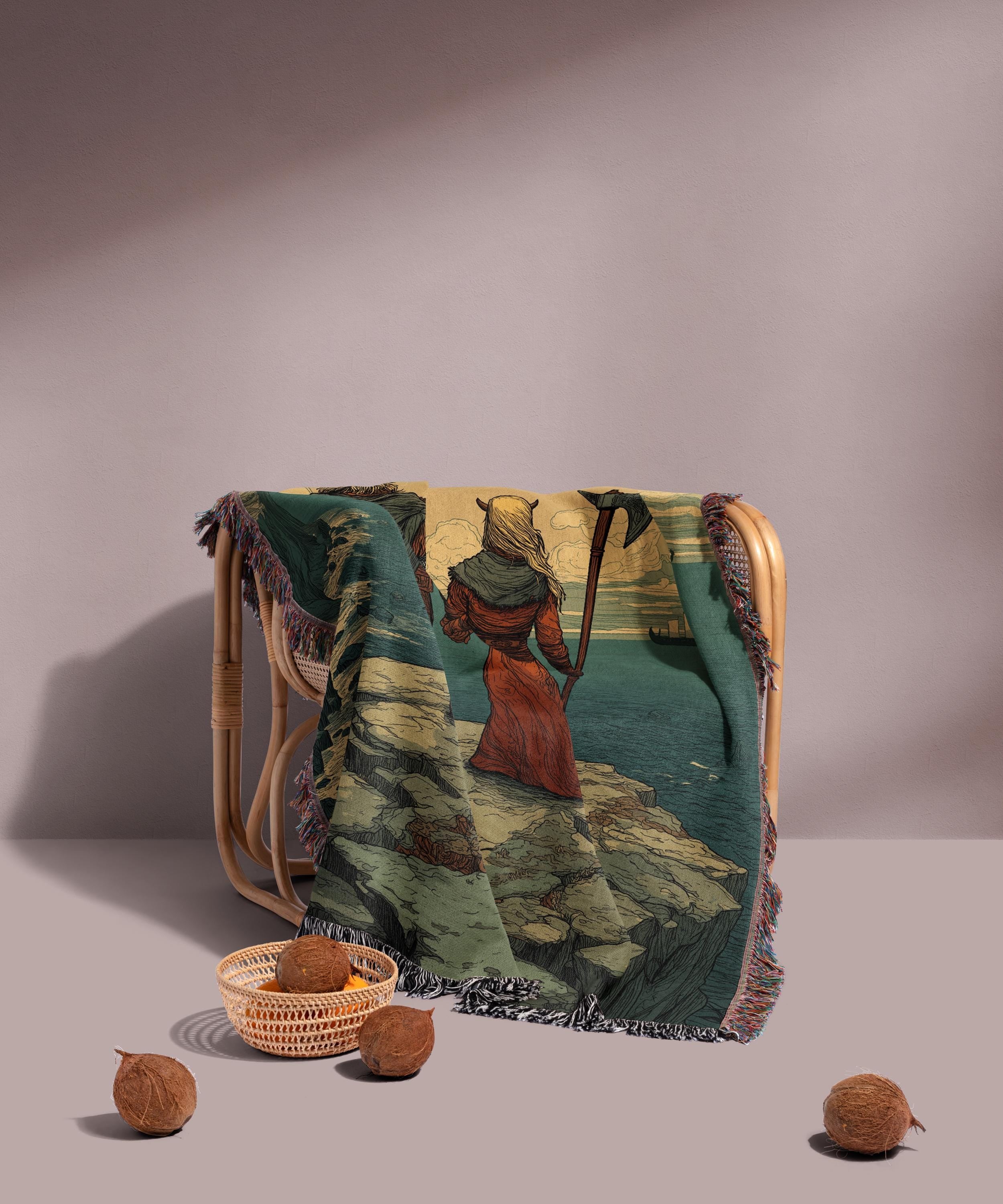 Viking Blanket - Viking Couple Woven Blanket, Norse Warrior Tapestry, Nordic Mythology Wall