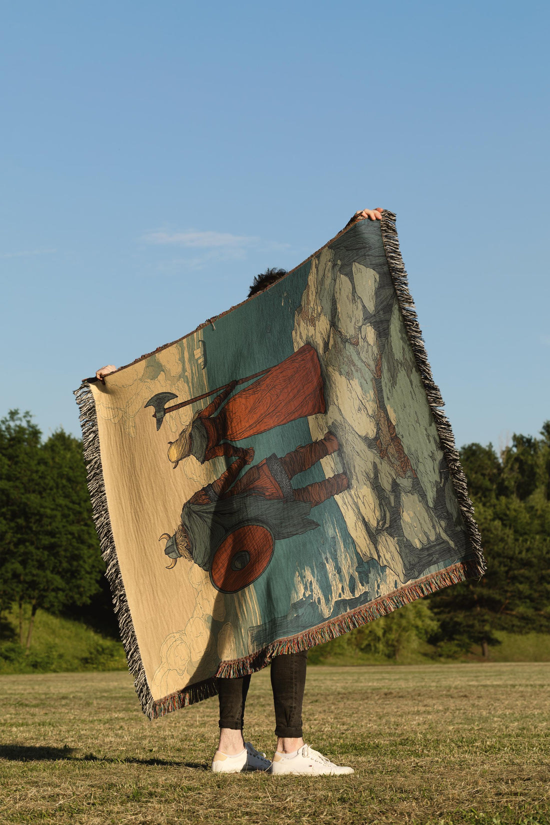 Viking Blanket - Viking Couple Woven Blanket, Norse Warrior Tapestry, Nordic Mythology Wall