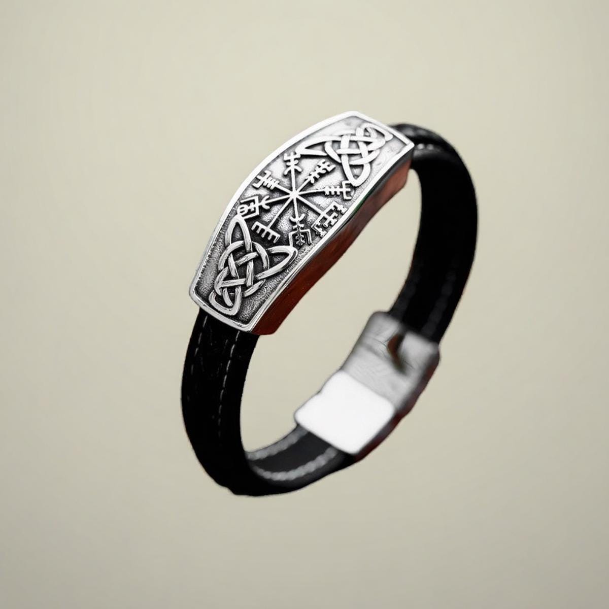 Viking Rune Bracelet - Nordic Viking Vintage Compass Leather Bracelet, Titanium Steel Viking Rune