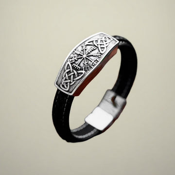 Viking Rune Bracelet - Nordic Viking Vintage Compass Leather Bracelet, Titanium Steel Viking Rune