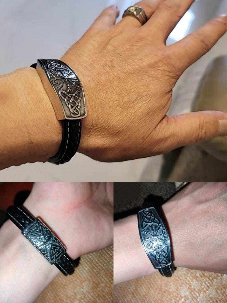 Viking Rune Bracelet - Nordic Viking Vintage Compass Leather Bracelet, Titanium Steel Viking Rune