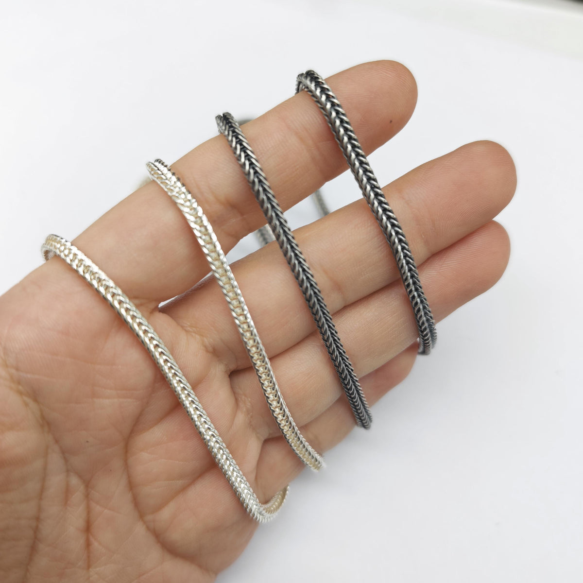 Viking Necklace - Mens Silver Chain Foxtail Chain Viking Necklace 925 Sterling Silver