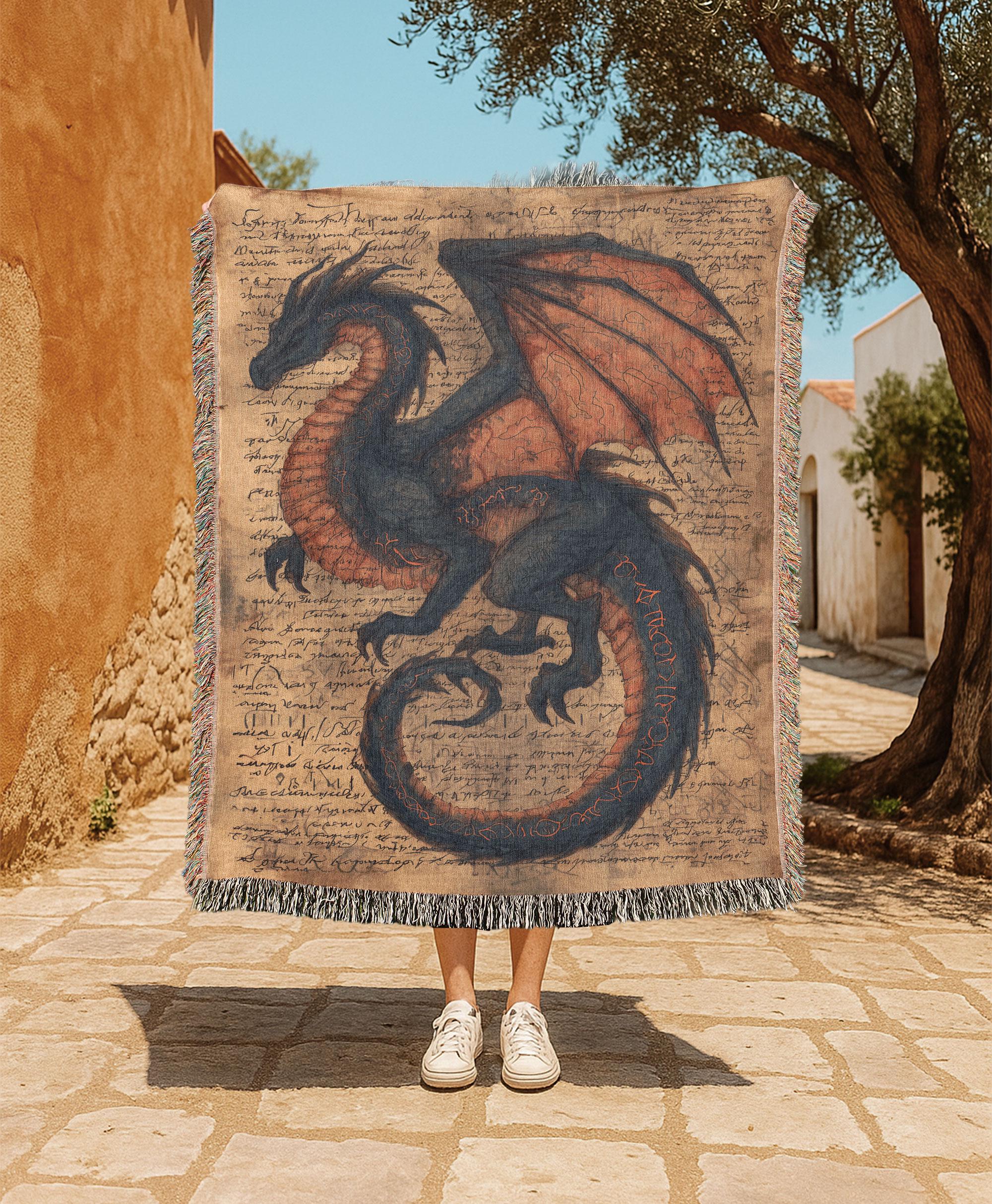 Viking Thor's Hammer Blanket - Viking Longship Woven Blanket, Medieval Norse Mythology Tapestry