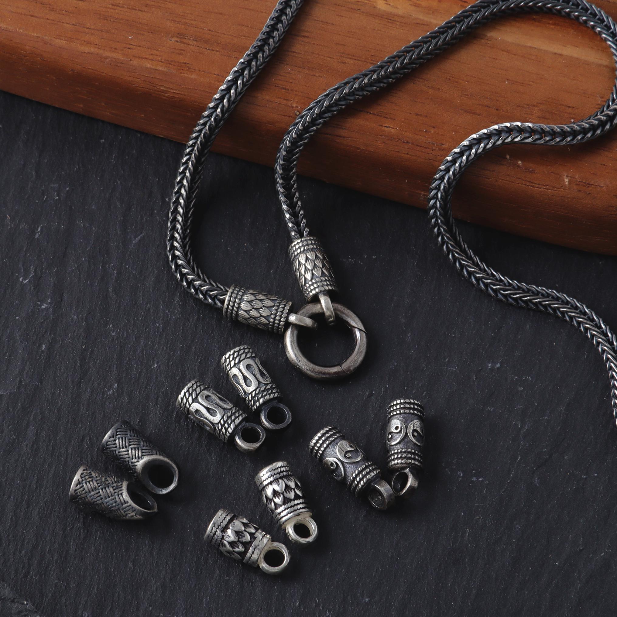 Viking Necklace - Mens Necklace Personalized 3mm Foxtail Chain Oxidized Sterling Silver Viking