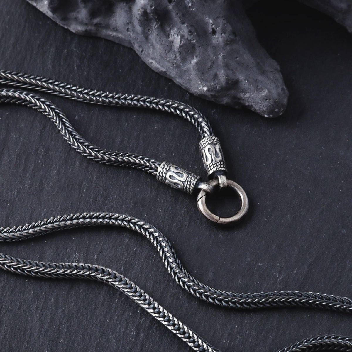 Viking Necklace - Mens Necklace Personalized 3mm Foxtail Chain Oxidized Sterling Silver Viking
