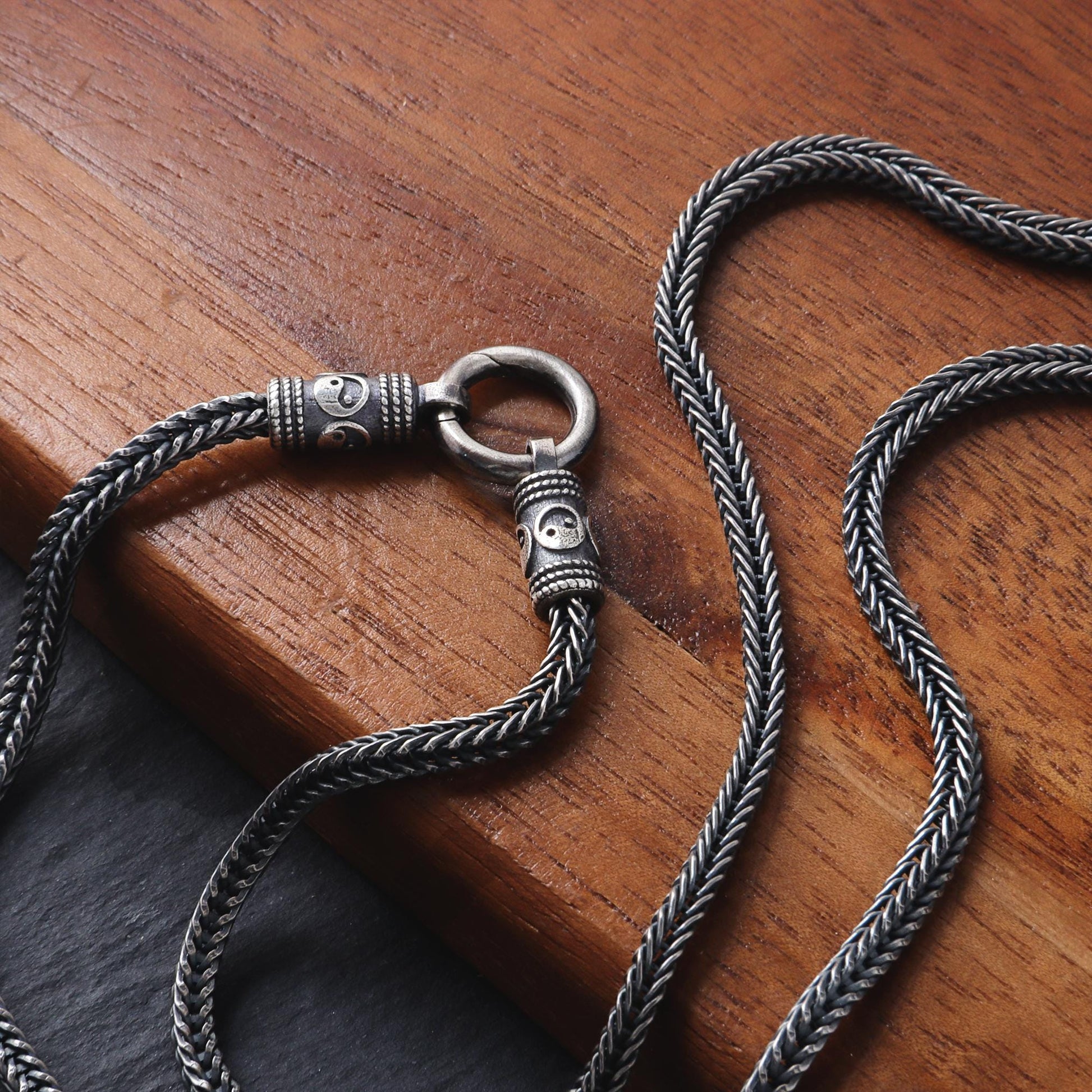 Viking Necklace - Mens Necklace Personalized 3mm Foxtail Chain Oxidized Sterling Silver Viking