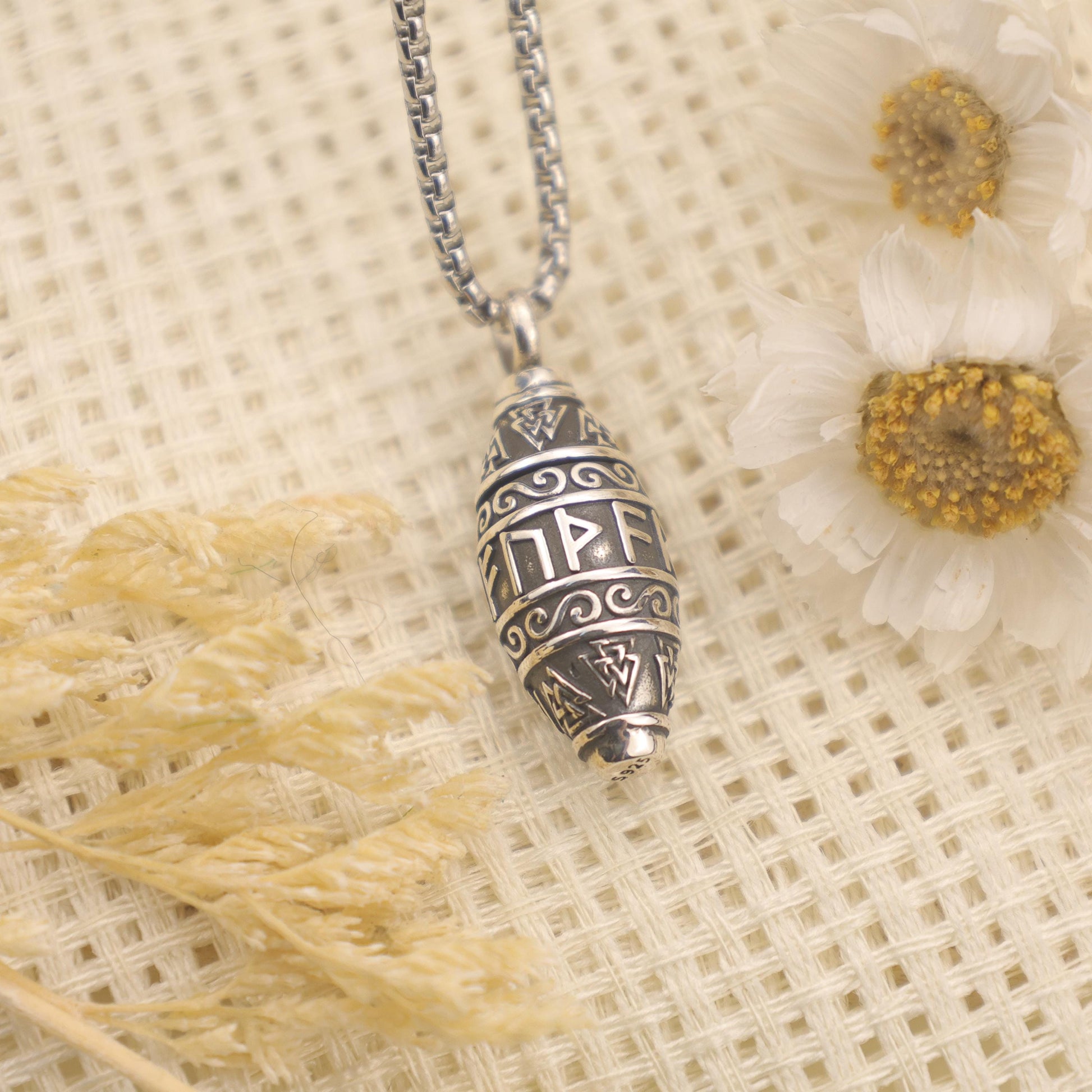 Viking Rune Necklace - Viking Rune Urn Necklace – Norse Symbol Cremation Jewelry for Ashes – 925