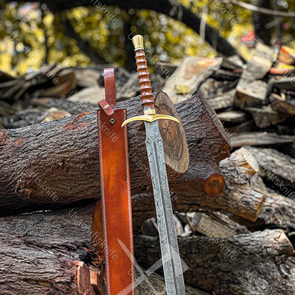 Viking Costume & LARP - 36” Damascus Northmen Sword with Scabbard, Handmade Collectible Medieval