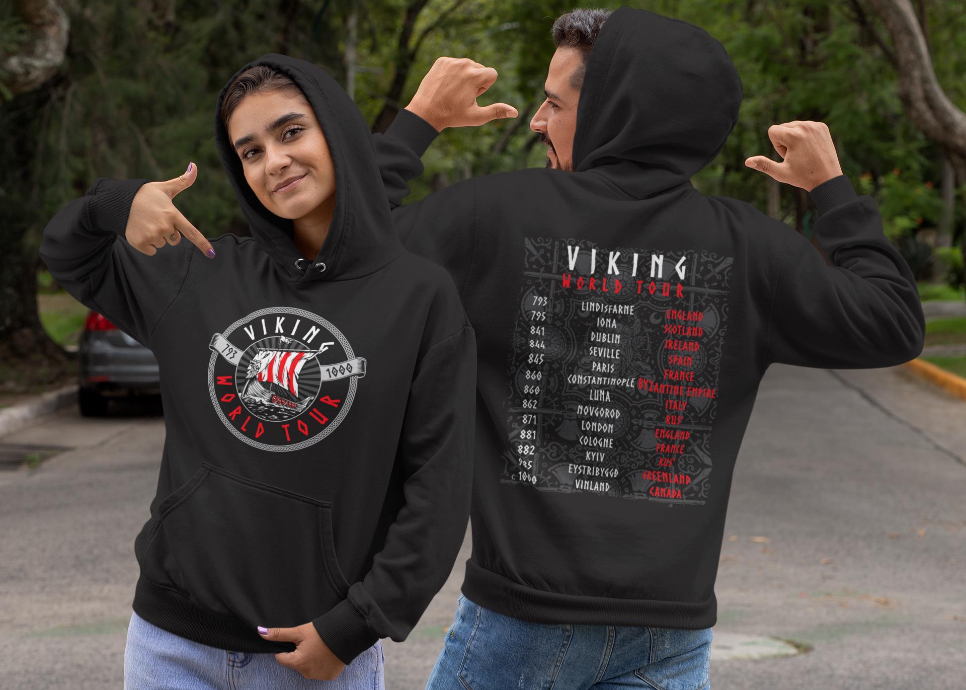 Viking Longship Hoodie - Viking World Tour Hoodie, Double-Sided Norse Longship Tour Dates, Norse