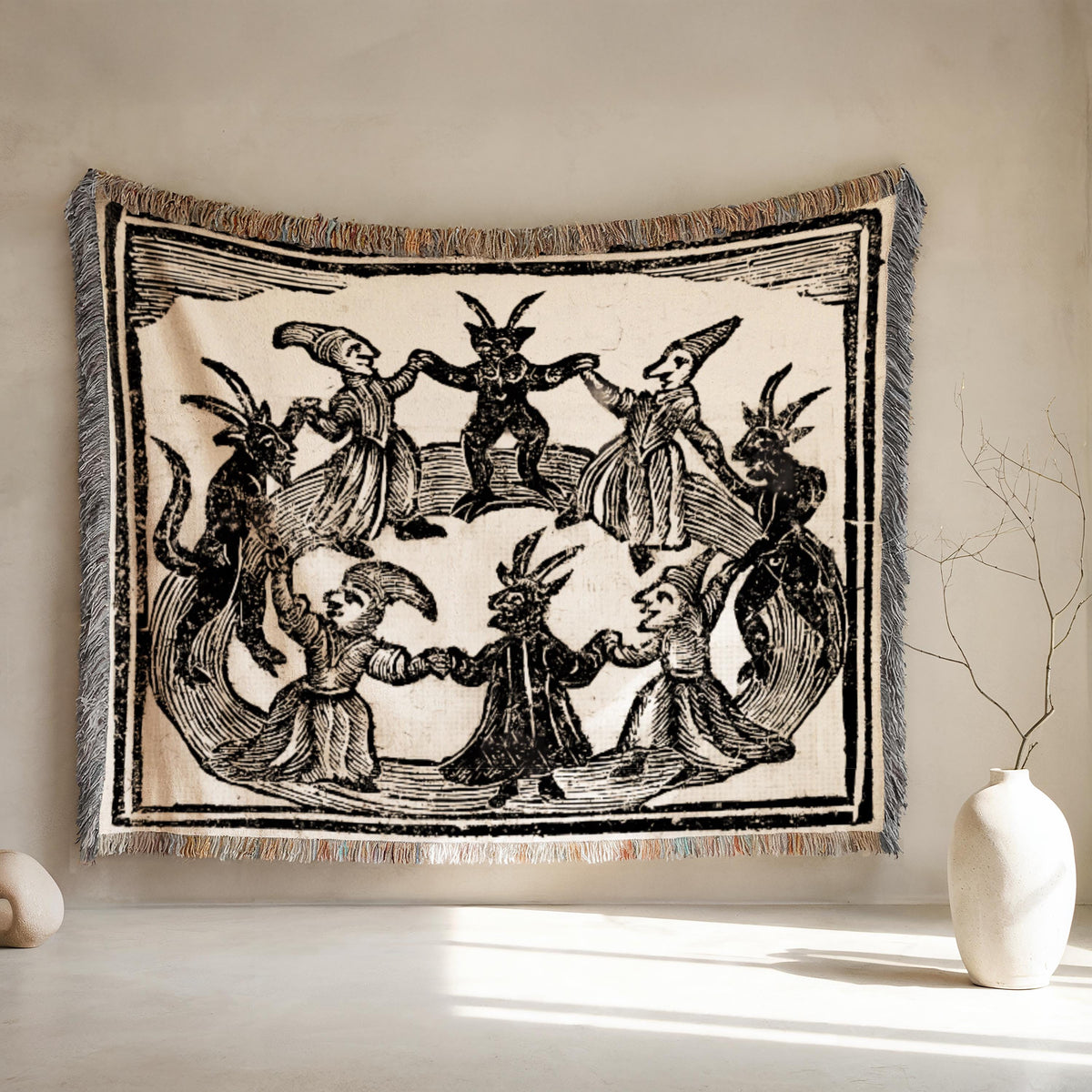 Viking Rune Blanket - Nordic Symbols Cotton Woven Blanket, Viking Norse Throw, Scandinavian