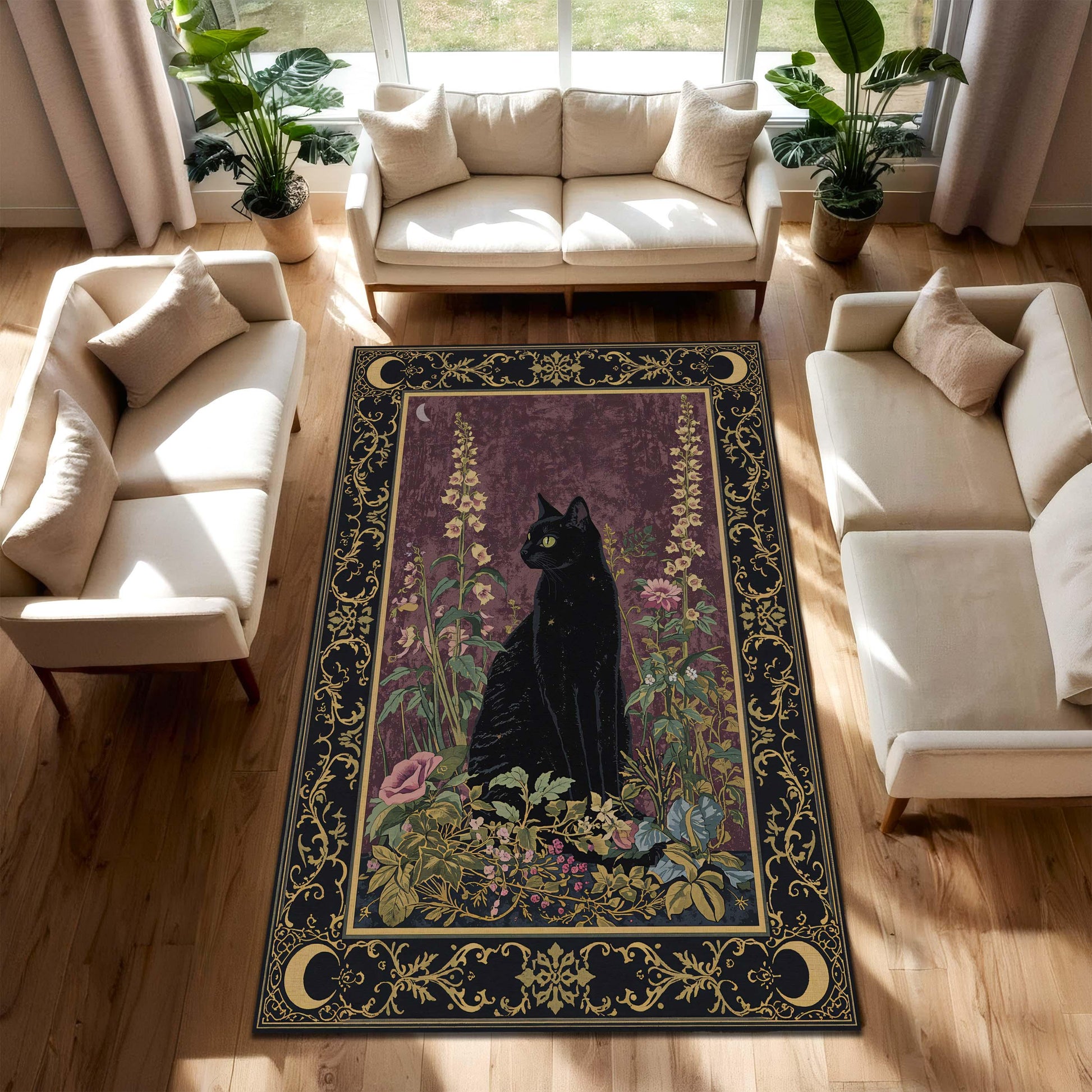 Viking Raven Rug - Viking Raven Round Rug, Norse Rune Circle Carpet, Celtic Knot Boho Gothic Decor