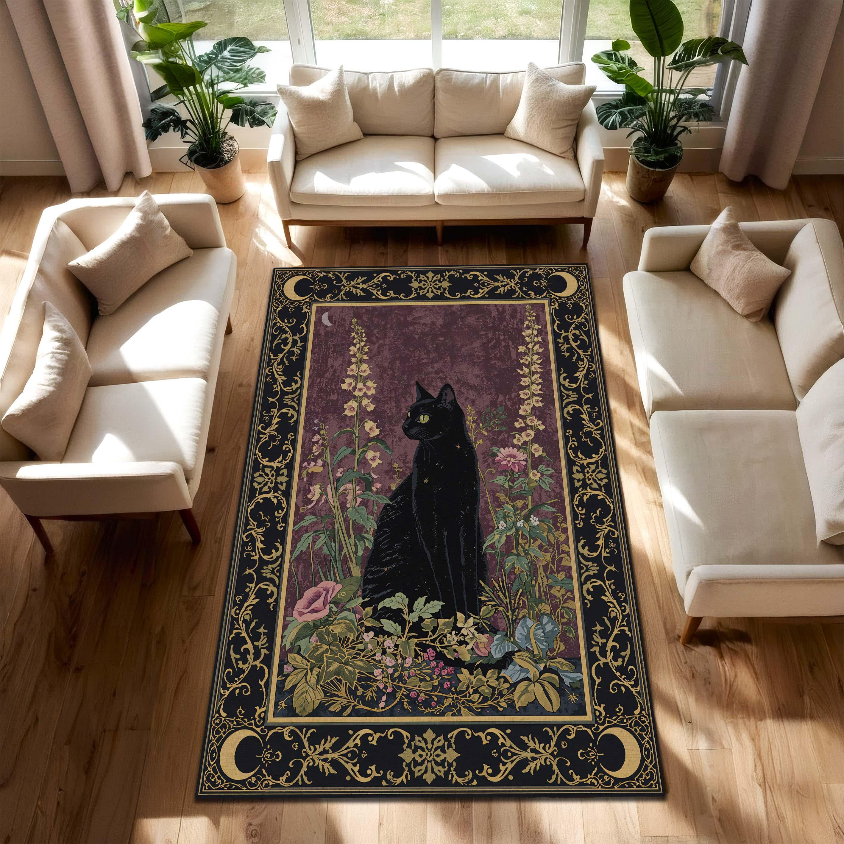 Viking Raven Rug - Viking Raven Round Rug, Norse Rune Circle Carpet, Celtic Knot Boho Gothic Decor