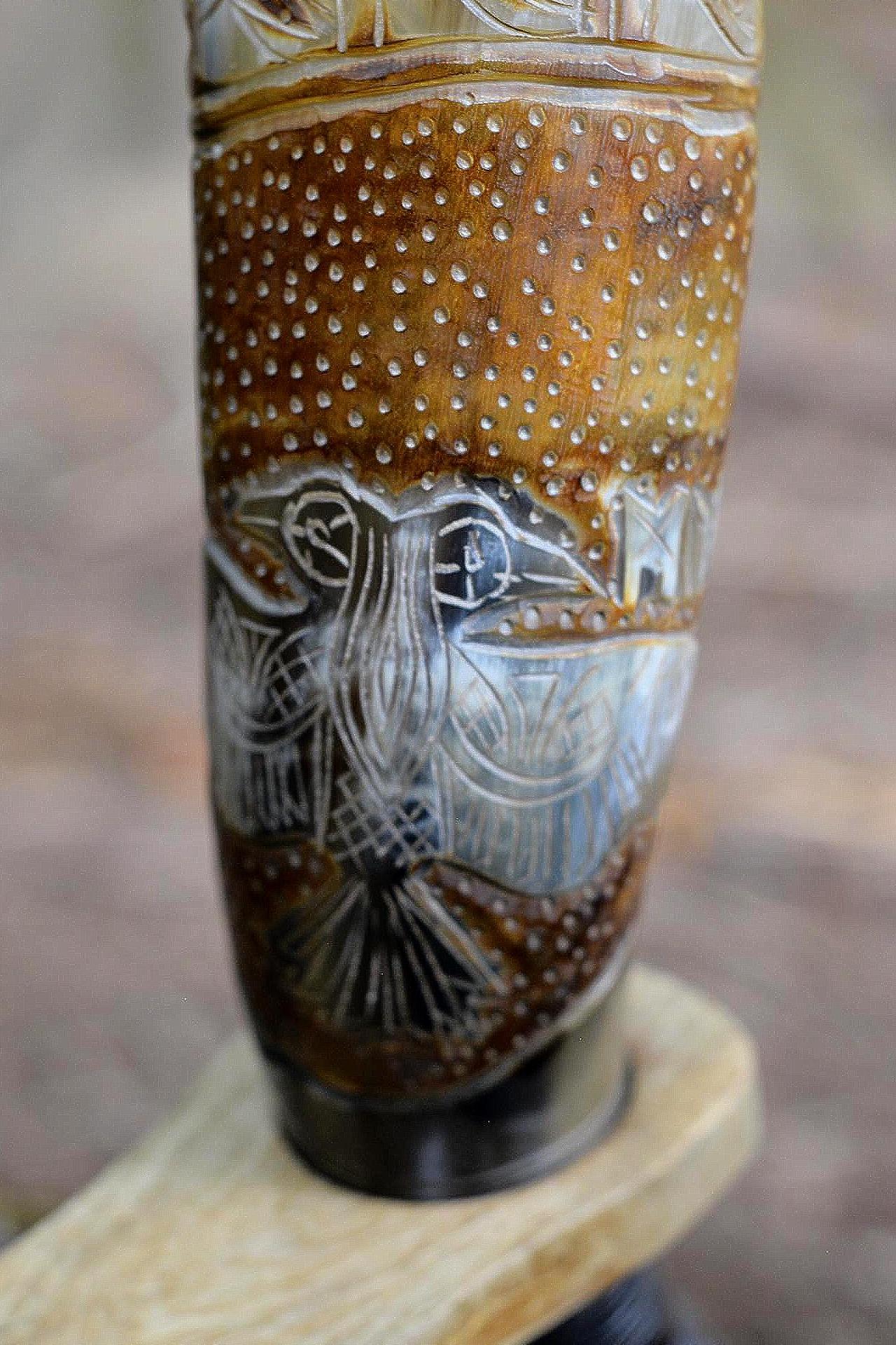 Viking Raven Mug - Raven’s Oath – Hand-Carved Viking Drinking Horn