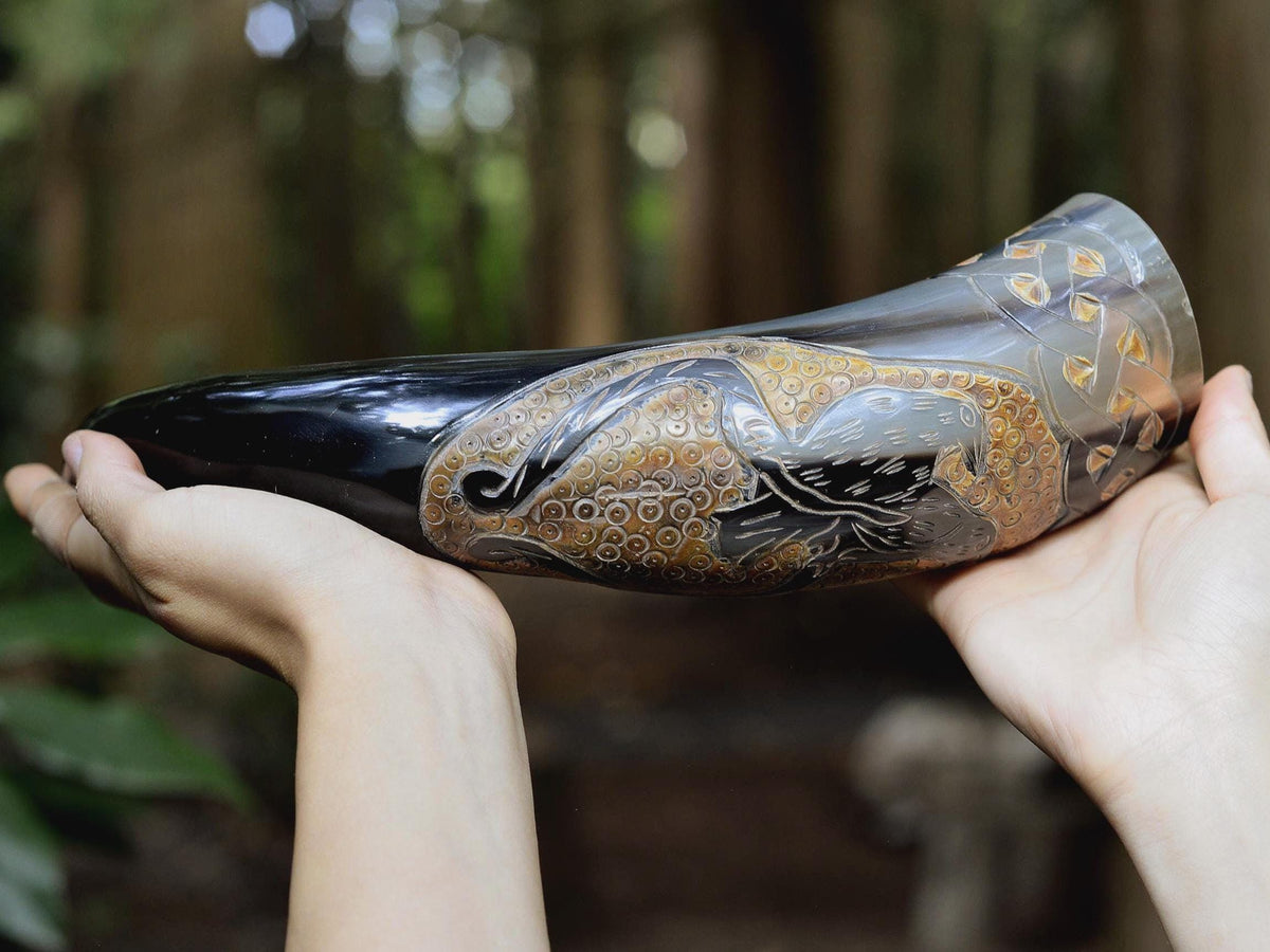 Viking Raven Mug - Raven’s Oath – Hand-Carved Viking Drinking Horn