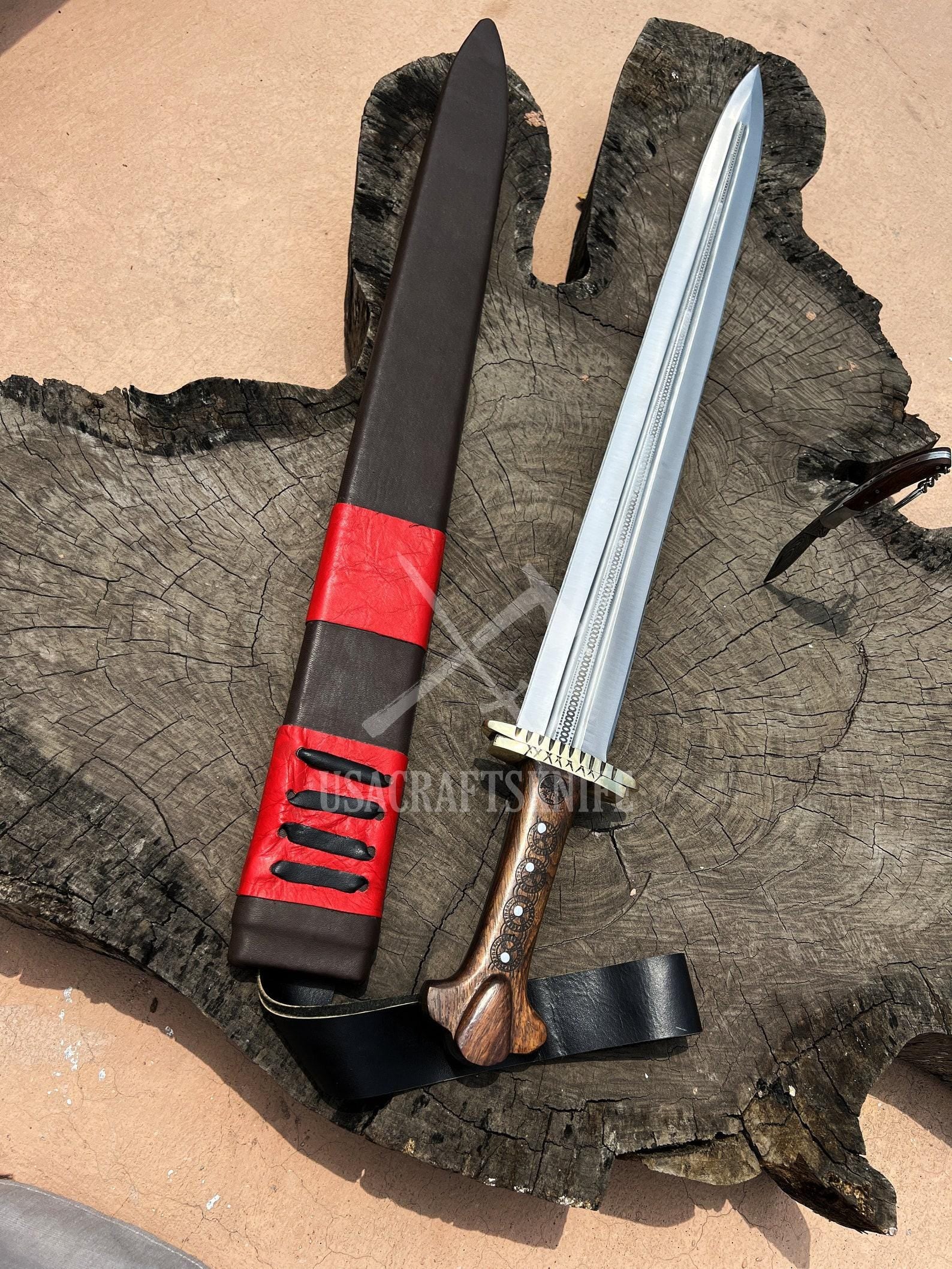 Viking Weapon Replica - Handmade Damascus Steel Celtic Leaf Sword, Viking Medieval Display Sword