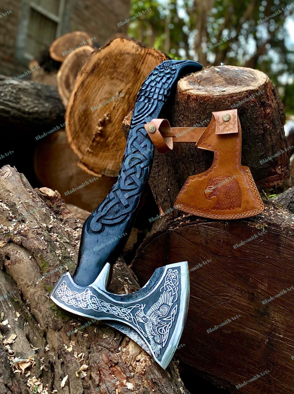 Viking Wolf Weapon Replica - Handmade Viking Raven Axe, Wolf Axe, Norse Hatchet, Medieval Axe