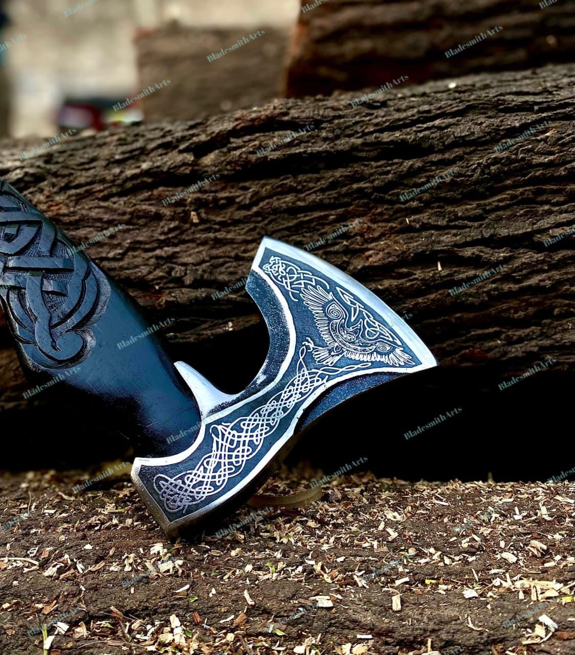Viking Wolf Weapon Replica - Handmade Viking Raven Axe, Wolf Axe, Norse Hatchet, Medieval Axe