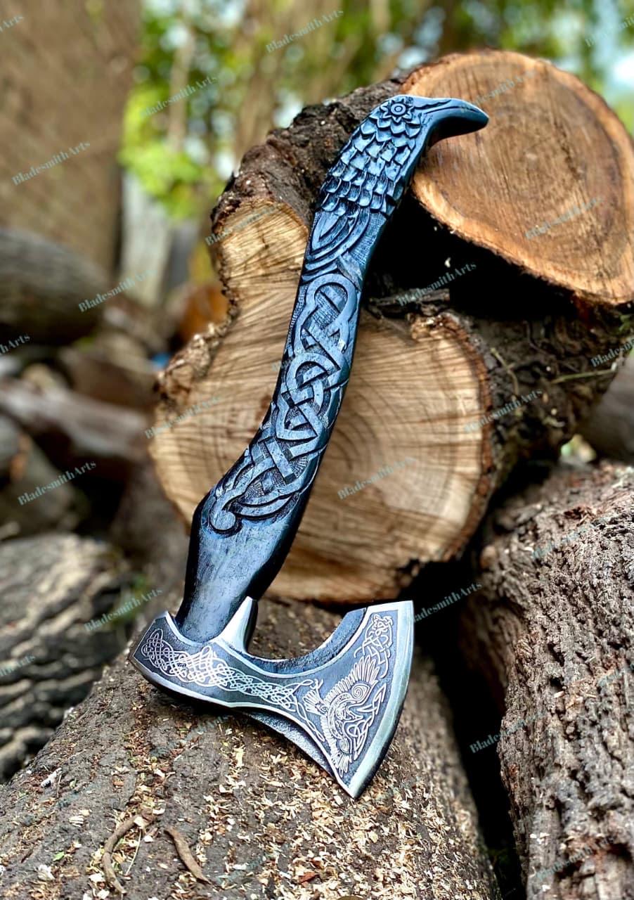 Viking Wolf Weapon Replica - Handmade Viking Raven Axe, Wolf Axe, Norse Hatchet, Medieval Axe