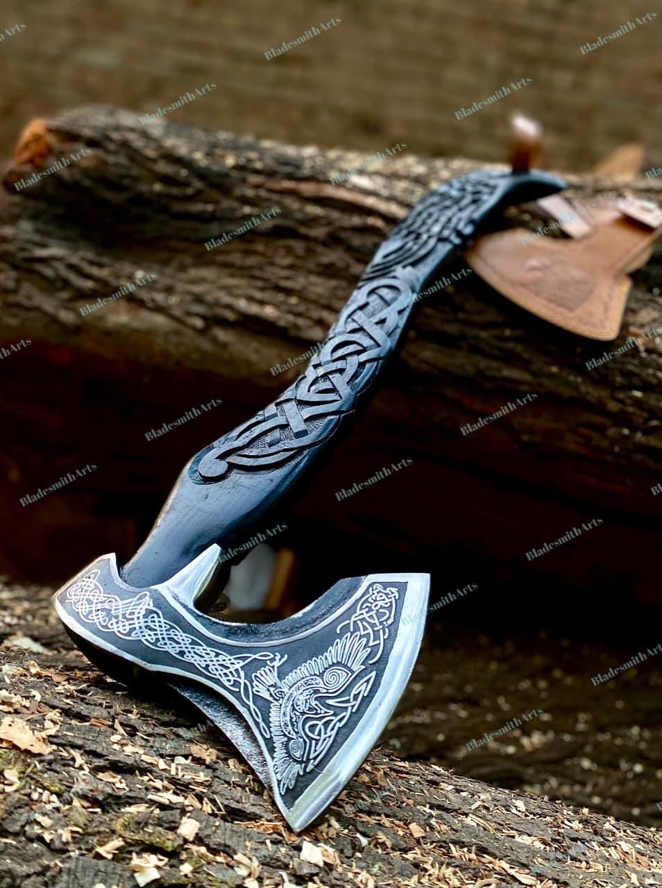 Viking Wolf Weapon Replica - Handmade Viking Raven Axe, Wolf Axe, Norse Hatchet, Medieval Axe