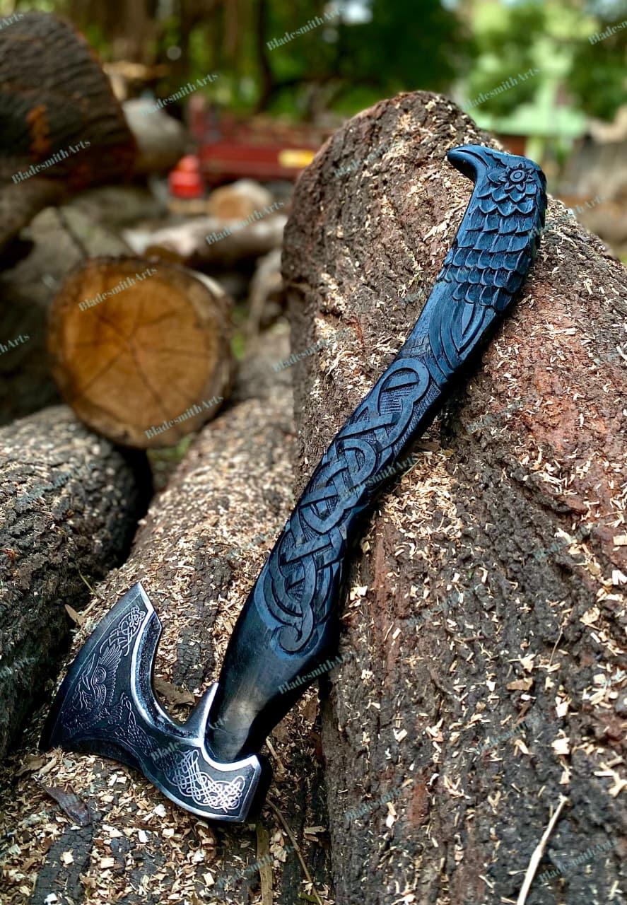 Viking Wolf Weapon Replica - Handmade Viking Raven Axe, Wolf Axe, Norse Hatchet, Medieval Axe