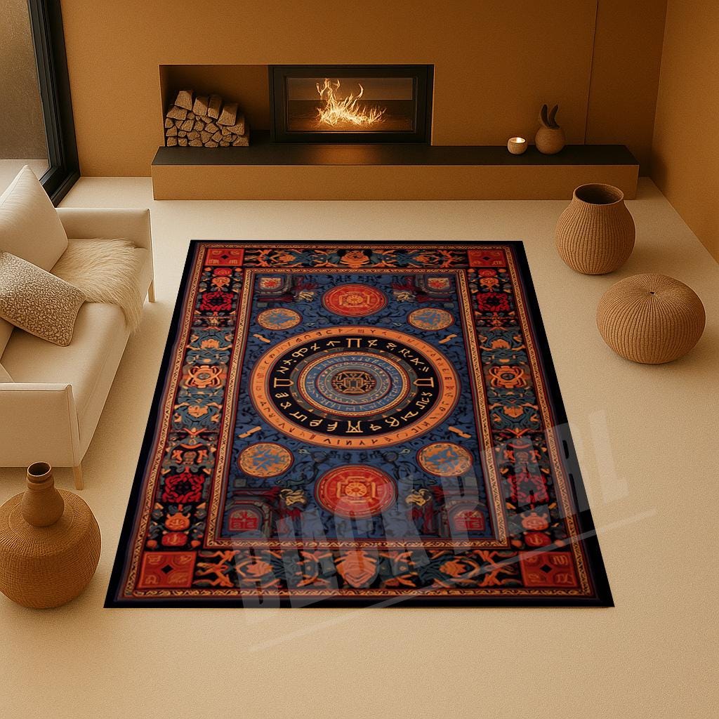 Viking Rug - Viking Art Rug: Norse Pagan Shield, 3D Print Floor Decor