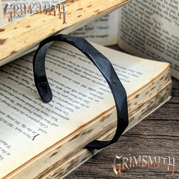 Viking Raven Bracelet - The Black Raven – Viking Damascus Steel Cuff Bracelet, 6mm Hammered