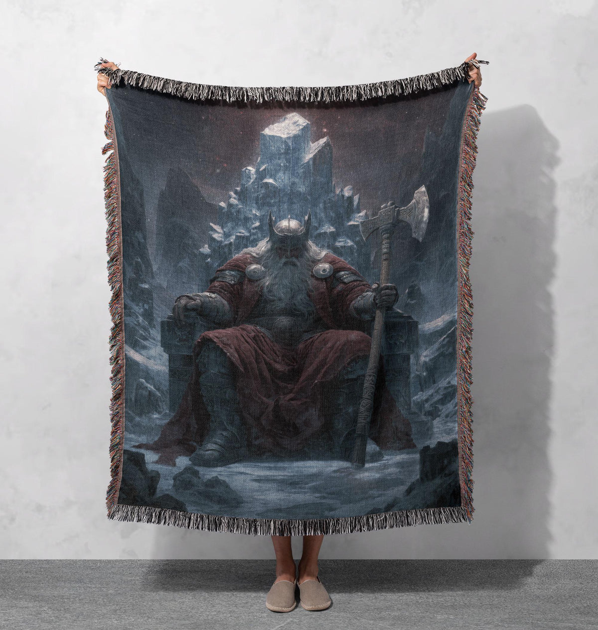 Viking Blanket - Epic Viking Warrior 100% Cotton Woven Blanket, Norse Mythology Home Decor Throw
