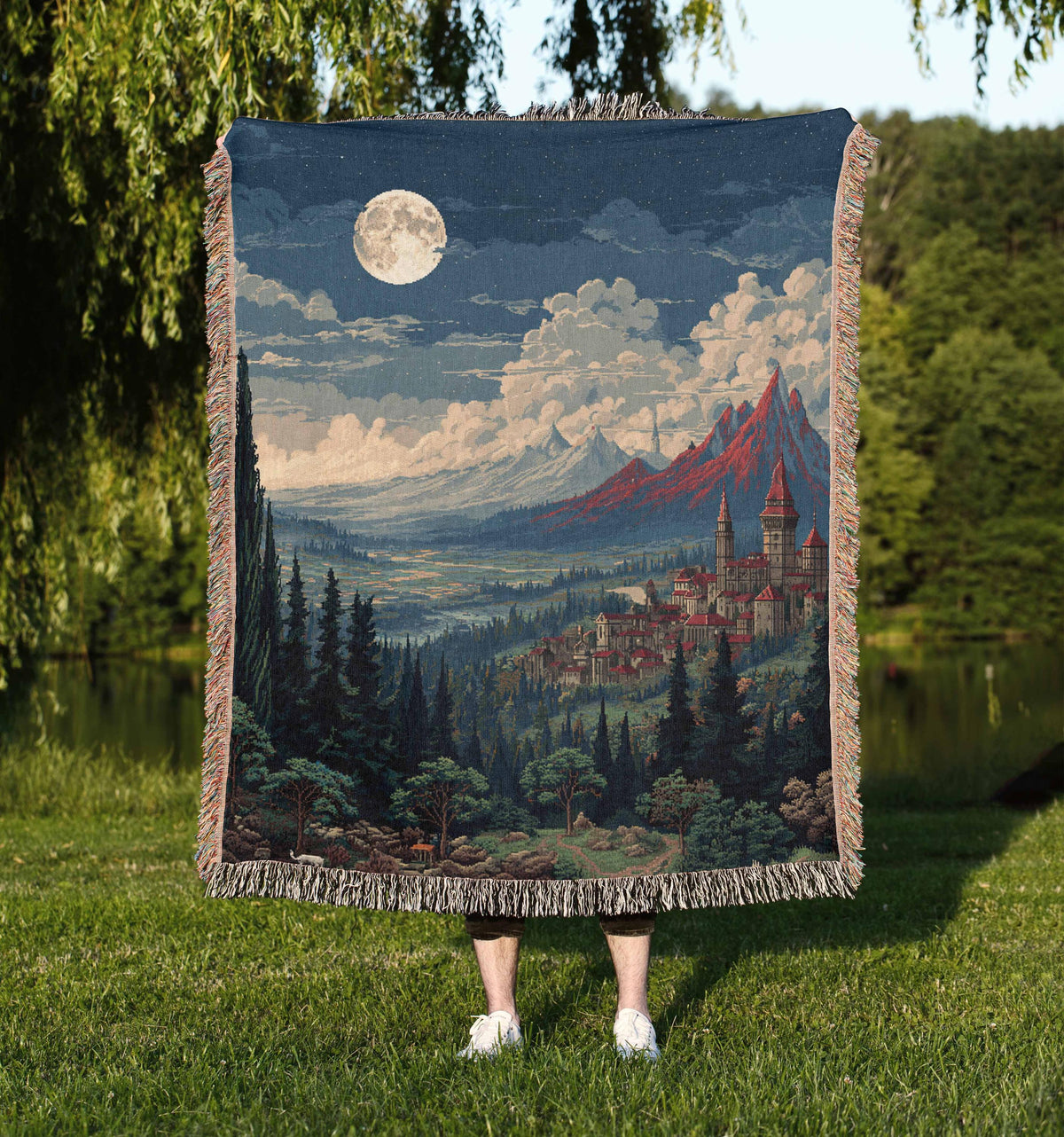 Viking Blanket - Viking Mountain Fjord and Longboat Soft Fleece Blanket - Viking Art Blanket - Gift