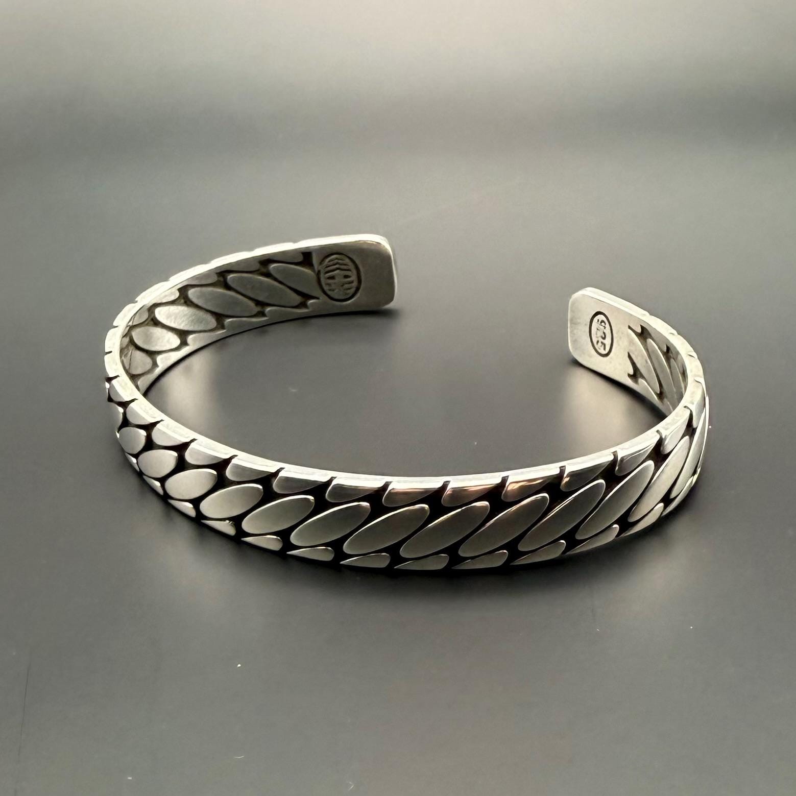 Viking Bracelet - Mens Leather Cuff Bracelet, Celtic Engraved Sterling Silver Braided Viking Norse