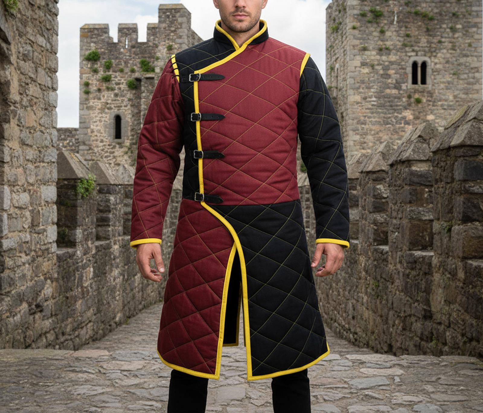Viking Jacket - Wine Medieval Gambeson Coat for Men – Quilted Viking Armor Jacket