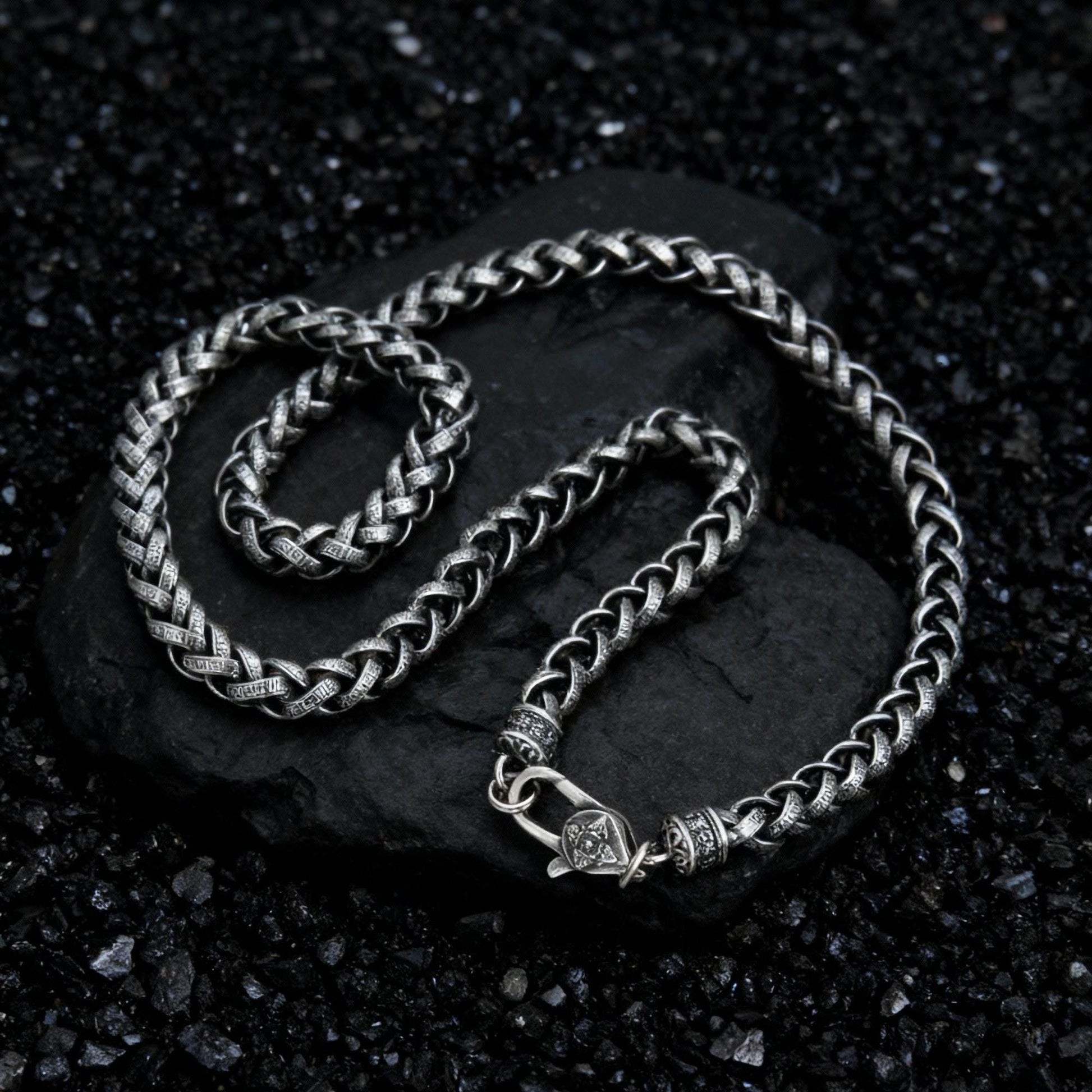 Viking Necklace - Viking Franco Necklace With Celtic Knot Clasp, Unisex Sterling Silver Thick