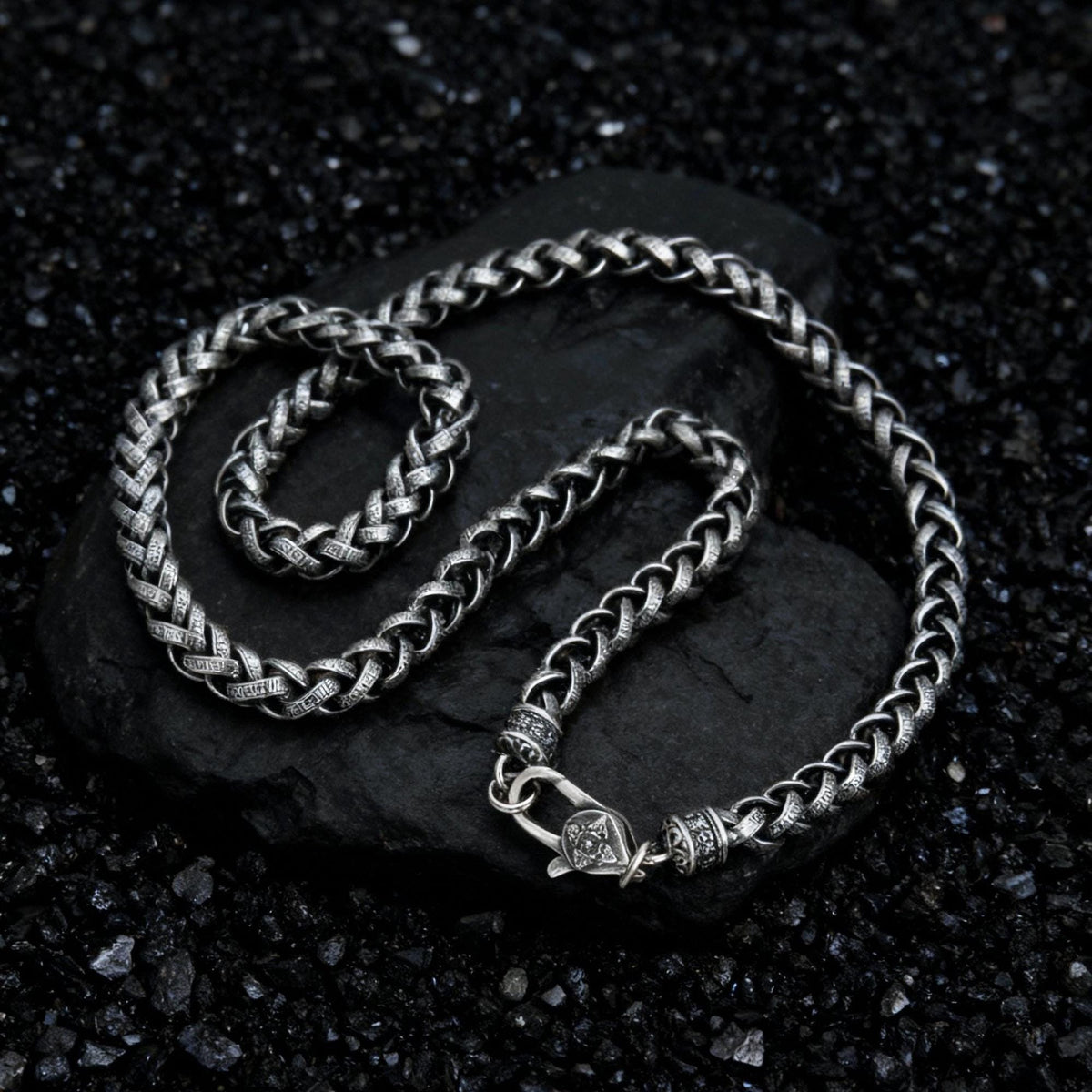 Viking Necklace - Viking Franco Necklace With Celtic Knot Clasp, Unisex Sterling Silver Thick