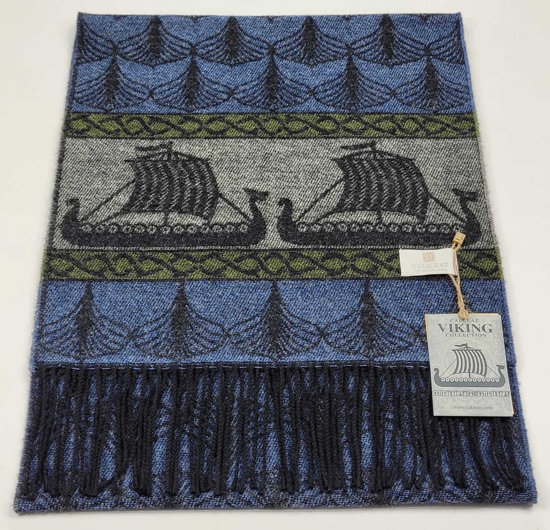 Viking Home Decor - Made in Scotland Jacquard Woven Viking Ship Serpent Scarf