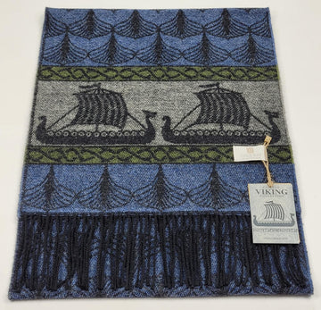 Viking Home Decor - Made in Scotland Jacquard Woven Viking Ship Serpent Scarf